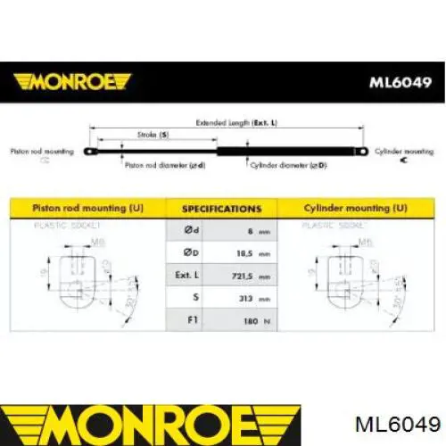 ML6049 Monroe amortecedor da capota