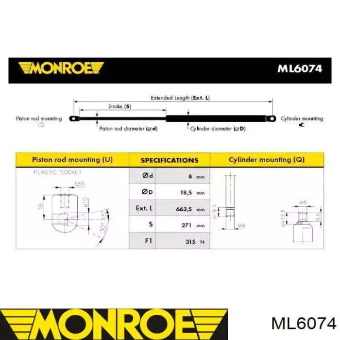 ML6074 Monroe амортизатор капота