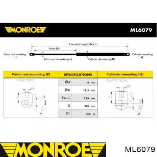 ML6079 Monroe amortecedor da capota