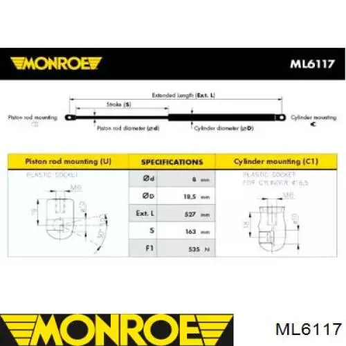 Амортизатор багажника ML6117 Monroe