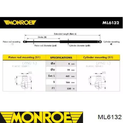 ML6132 Monroe амортизатор багажника