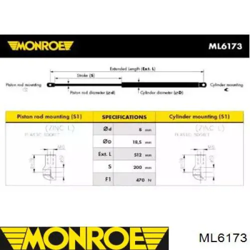 Амортизатор багажника ML6173 Monroe