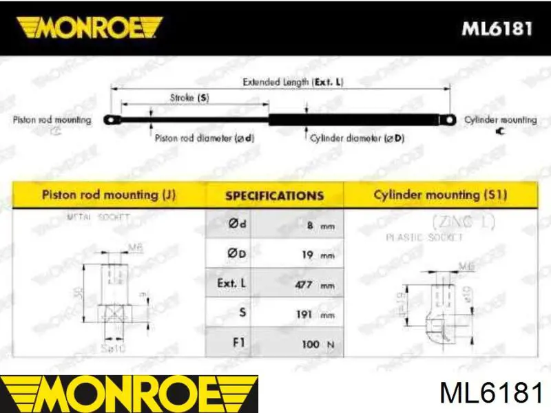 ML6181 Monroe amortecedor de tampa de porta-malas (de 3ª/5ª porta traseira)
