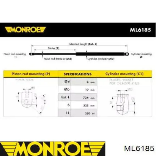 Купить ML6185 Monroe Амортизатор под капот