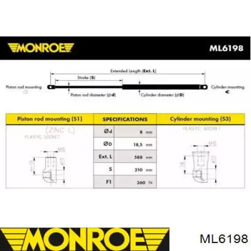 ML6198 Monroe amortecedor da capota
