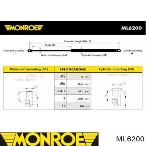ML6200 Monroe амортизатор багажника