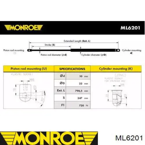 Купить ML6201 Monroe Амортизатор двери багажника