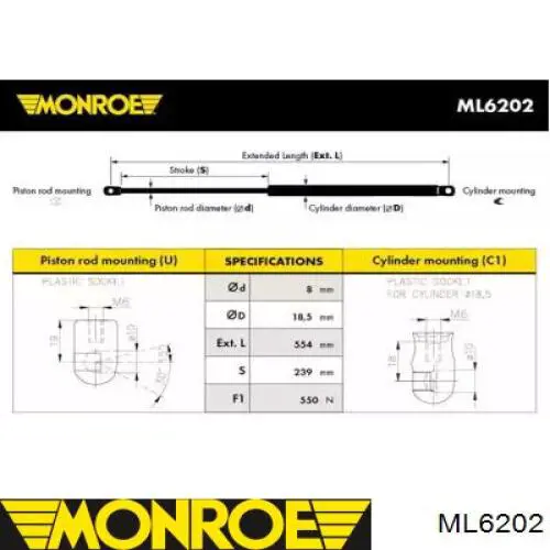 Амортизатор багажника ML6202 Monroe