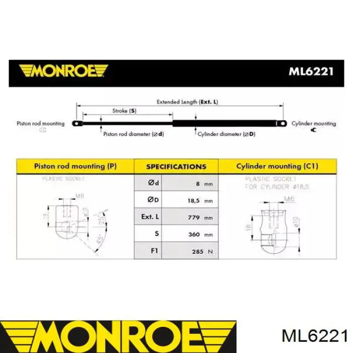 ML6221 Monroe amortecedor da capota