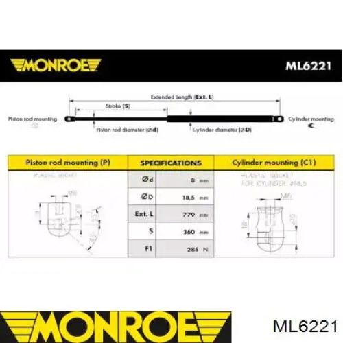 Амортизатор капота газовый Monroe ML6221 цена, от 16.00 USD