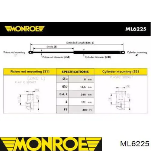 ML6225 Monroe Амортизатор крышки багажника