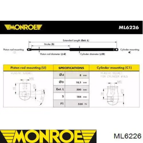 Амортизатор крышки багажника (двери 3/5-й задней) MONROE ML6226