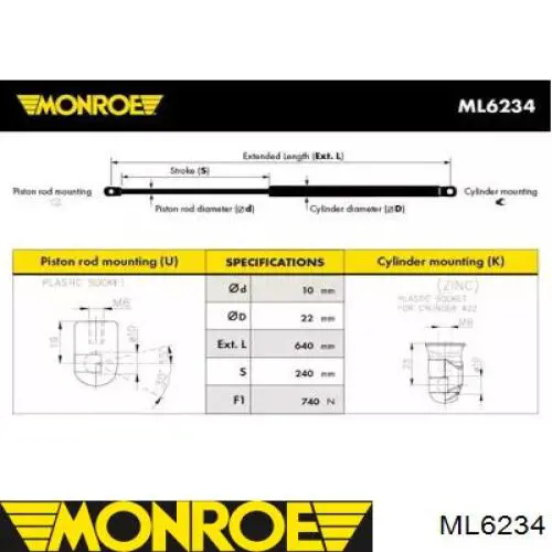 Амортизатор багажника ML6234 Monroe