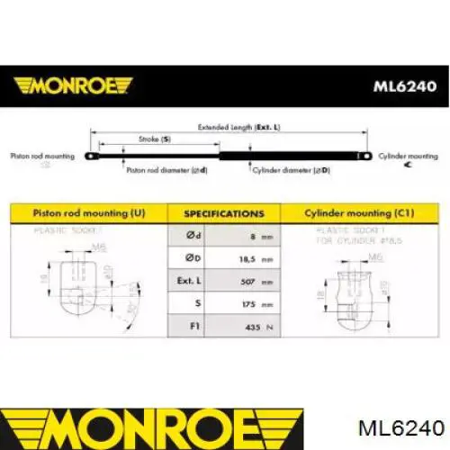 ML6240 Monroe амортизатор багажника