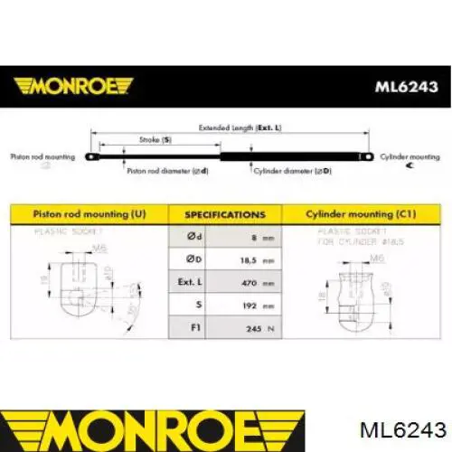 12-2413 Maxgear amortecedor de tampa de porta-malas (de 3ª/5ª porta traseira)