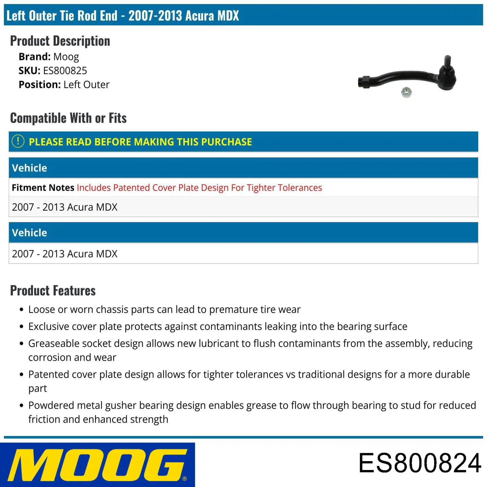 Рулевой наконечник ES800824 Moog