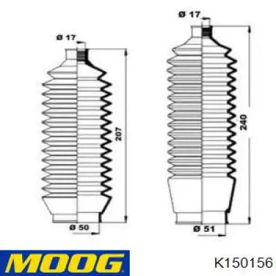 Пыльник рулевого механизма (рейки) левый Moog K150156