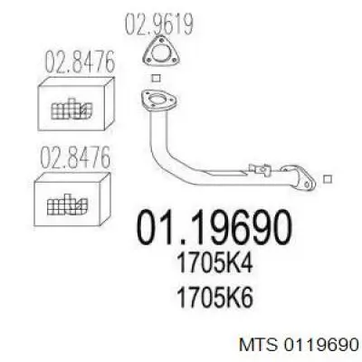 01.19690 MTS tubo de admissão dianteiro (calças do silenciador)