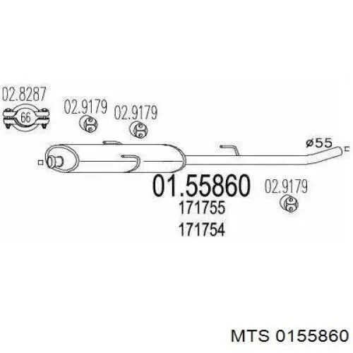 Глушитель, центральная часть MTS 0155860 цена, от 64.15 USD