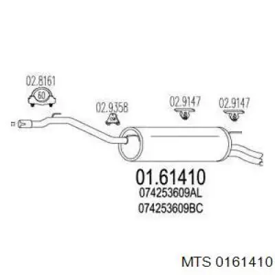 01.61410 MTS silenciador, parte traseira