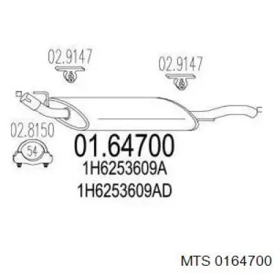 01.64700 MTS silenciador, parte traseira