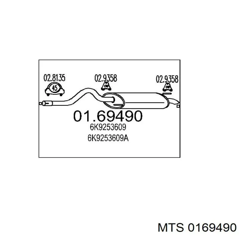 01.69490 MTS silenciador, parte traseira