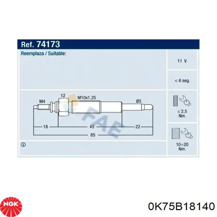 Bujía de incandescencia 0K75B18140 NGK