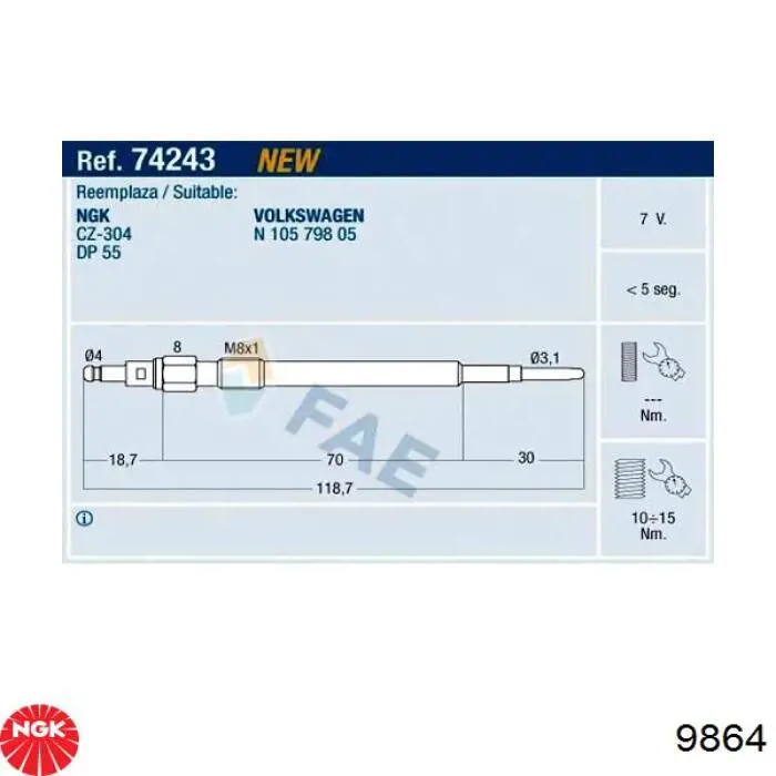 Свечи накала 9864 NGK