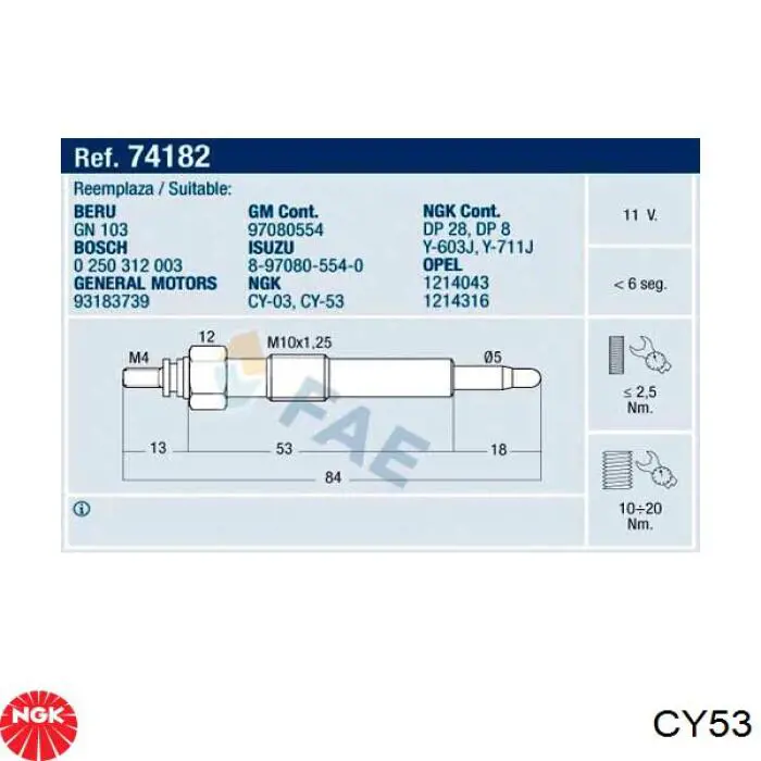 Свечи накала CY53 NGK