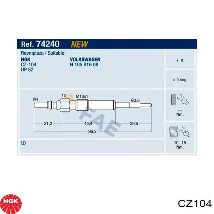 Свечи накала NGK CZ104 цена, от 30.05 USD