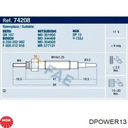 DPOWER13 NGK Свечи накаливания