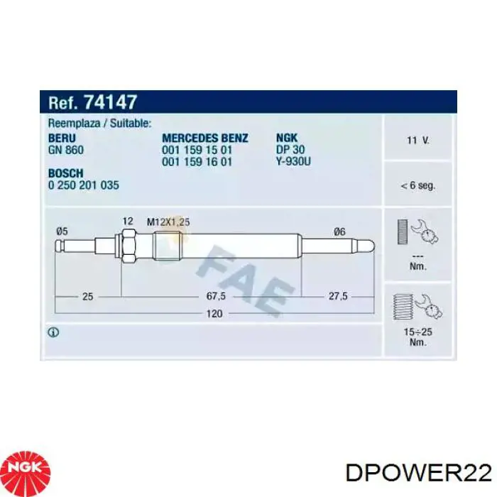 Свечи накала NGK DPOWER22 цена, от 8.62 USD