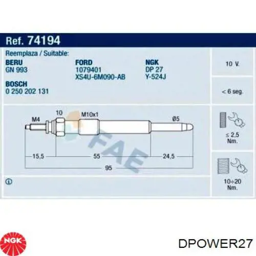 Свечи накала NGK DPOWER27 цена, от 7.55 USD