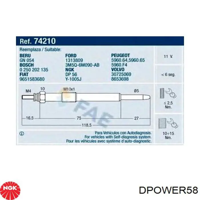 Свечи накала NGK DPOWER58 цена, от 9.10 USD