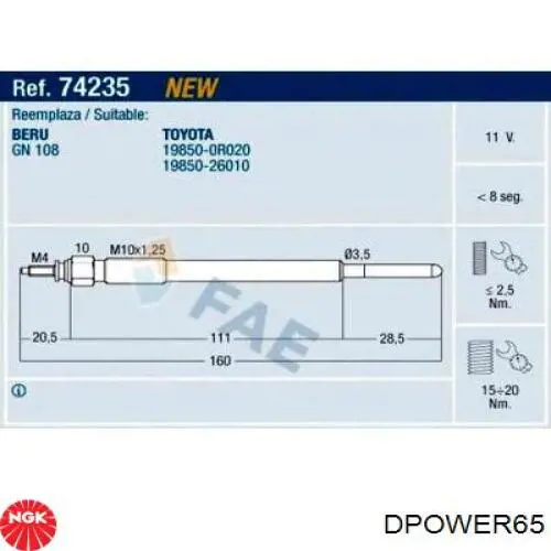Свечи накала NGK DPOWER65 цена, от 17.92 USD