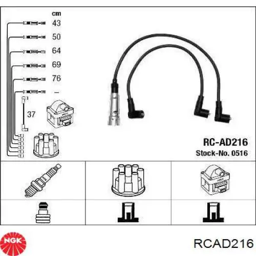 RCAD216 NGK fios de alta voltagem, kit