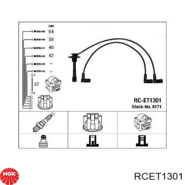 RCET1301 NGK fios de alta voltagem, kit