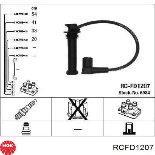 RCFD1207 NGK fios de alta voltagem, kit