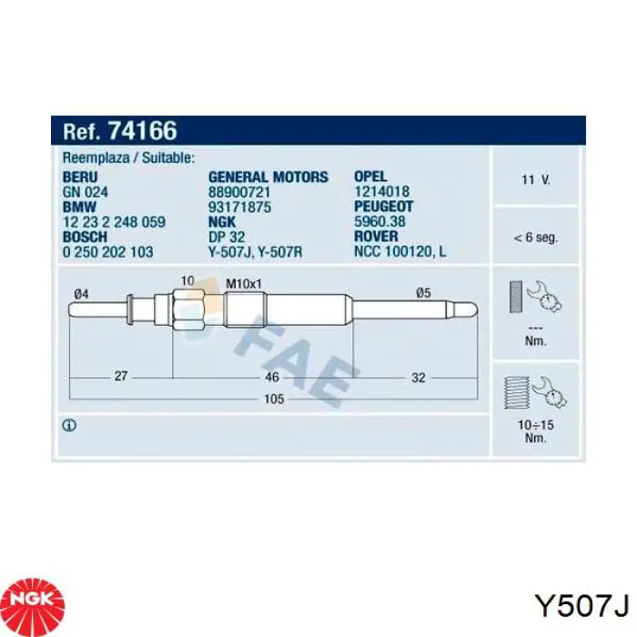 Y507J NGK Свечи накаливания