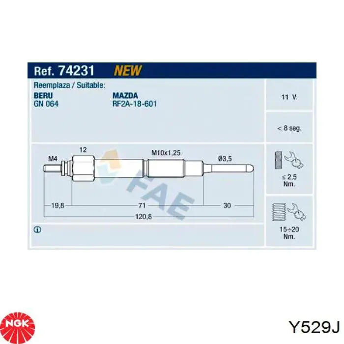 Свечи накала NGK Y529J цена, от 12.11 USD