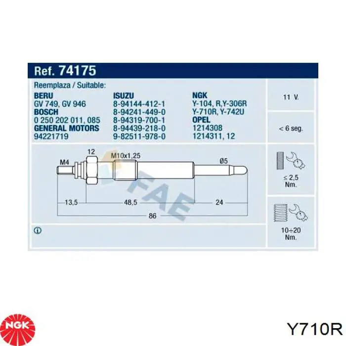 Свечи накала NGK Y710R цена, от 9.35 USD