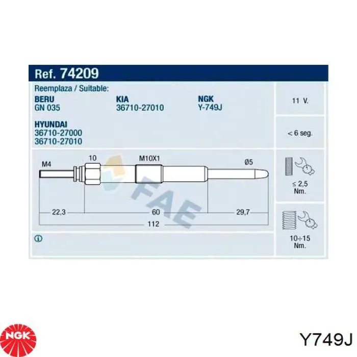 Купить Y749J NGK Свечи накала