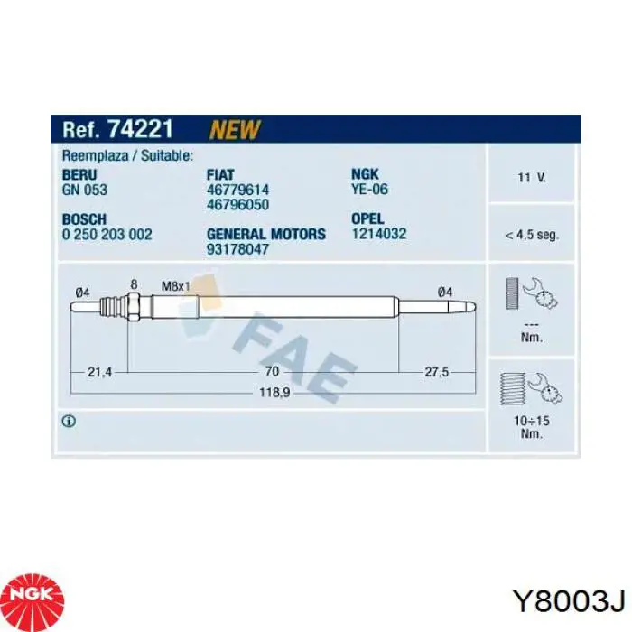 Свечи накала NGK Y8003J цена, от 10.72 USD