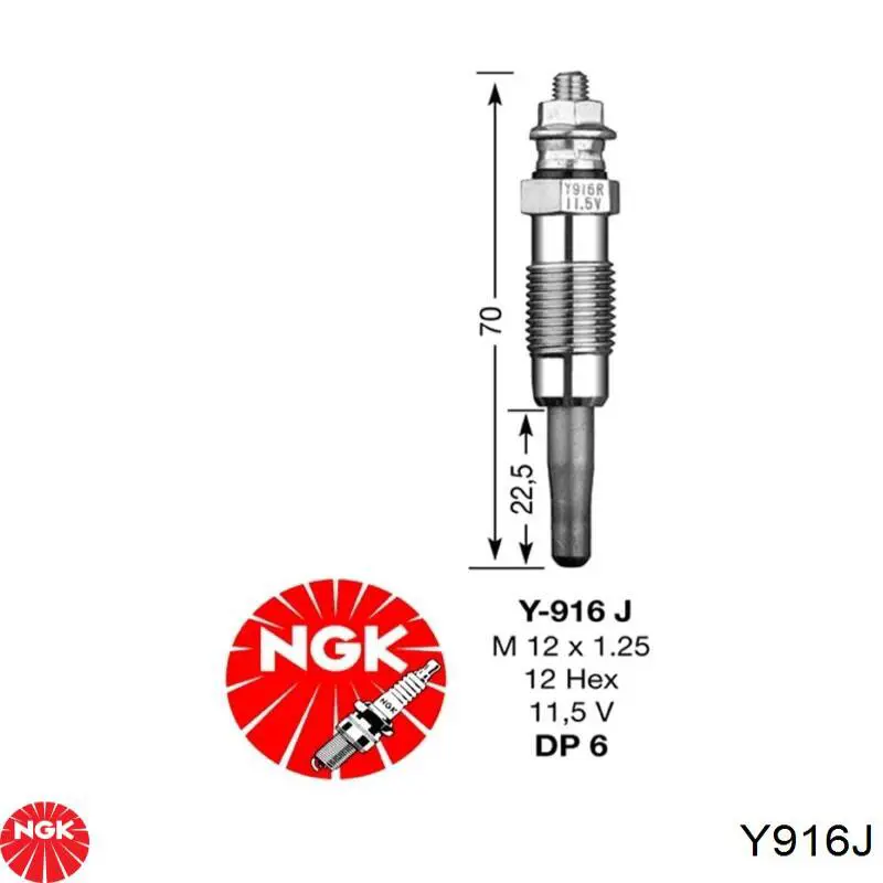 Bujía de incandescencia Y916J NGK