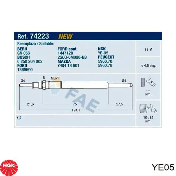 Свечи накала NGK YE05 цена, от 13.57 USD