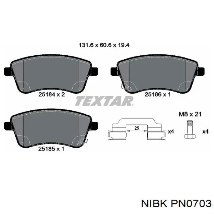 PN0703 Nibk Колодки передние