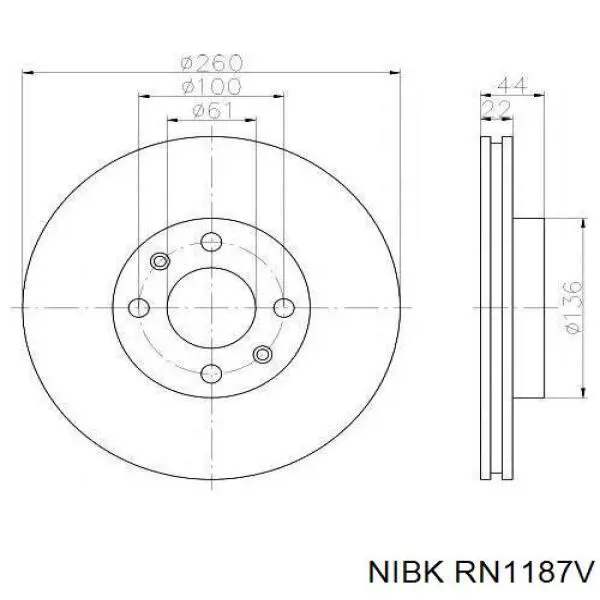 Передние тормозные диски RN1187V Nibk
