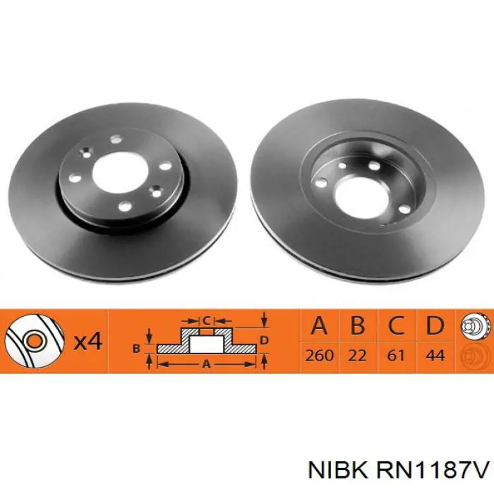 Тормоз дисковый передний Nibk RN1187V цена, от 35.15 USD