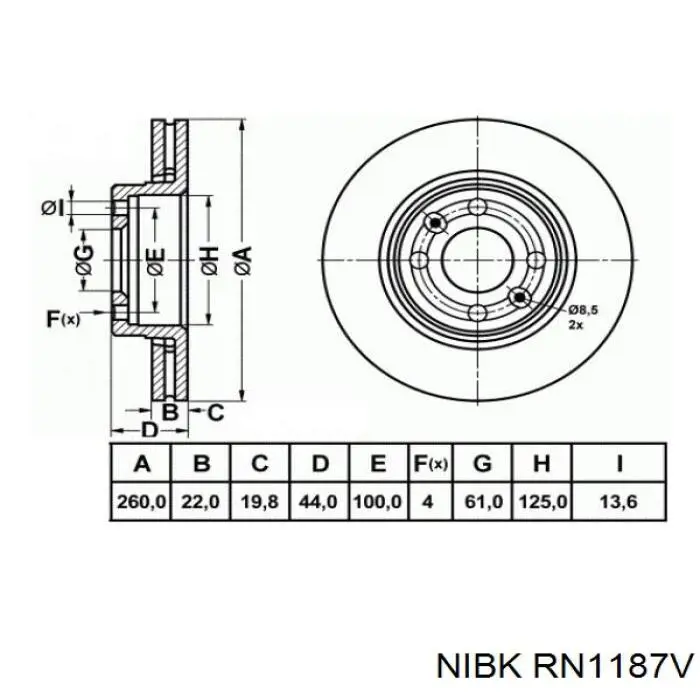 RN1187V Nibk Диск тормозной передний