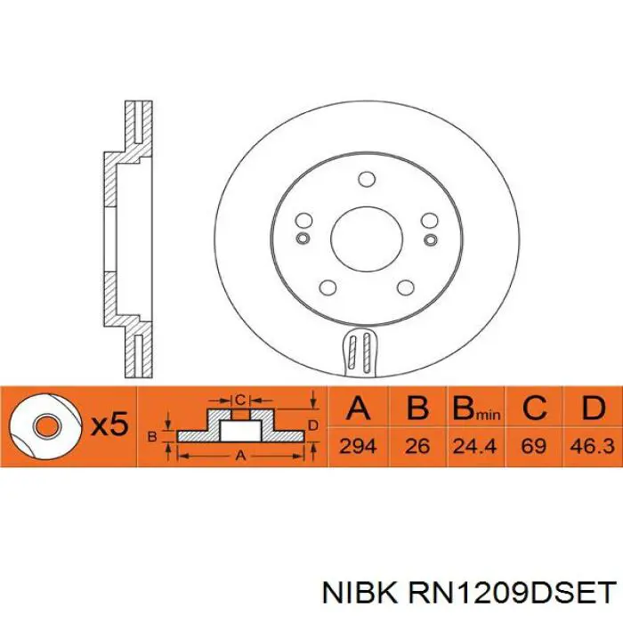 Тормоз дисковый передний Nibk RN1209DSET цена, от 48.35 USD